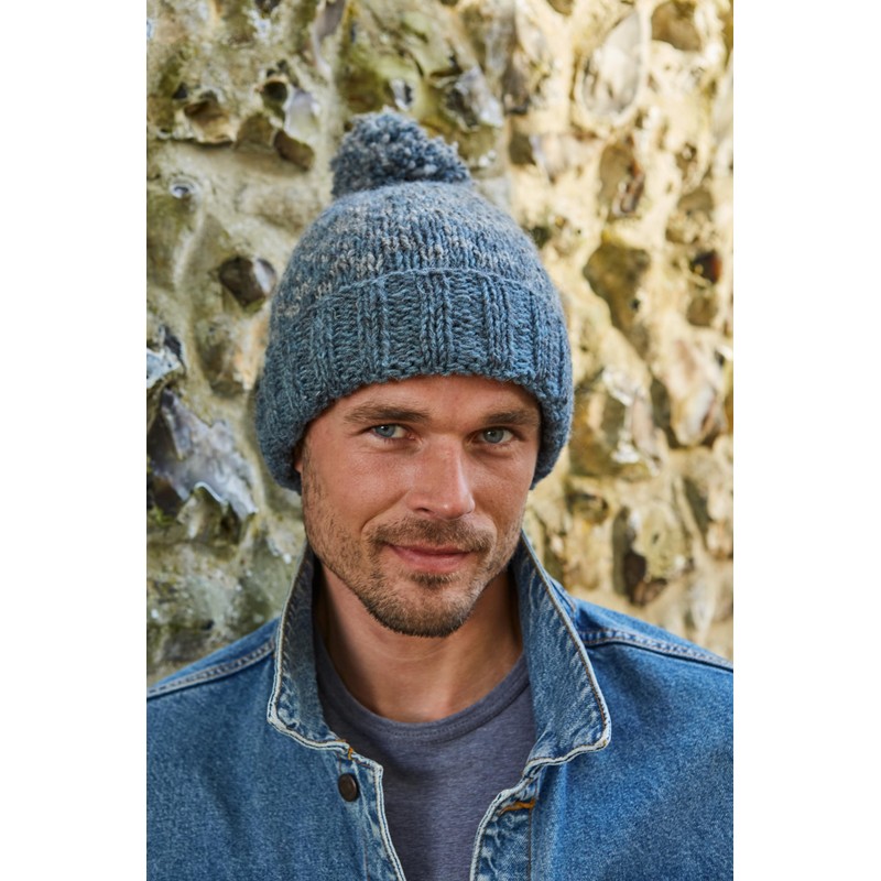 Pachamama Men Wool Beanie Bobble Hat Fleece Lined Handknitted Two