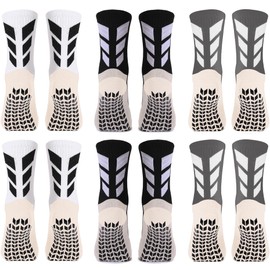 Howwide 3 Pack Soccer Socks Men Sport Soccer Socks Youth Non Slip Non Skid Socks for Pilates Basketball Hiking Soccer Black White Dark Grey
