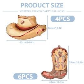 10 Pcs Western Cowboy Balloons Large Boots & Hat Western Theme Party Ballons Party Decorations Cowgirl Horse Rodeo