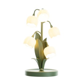 DJAMEL Green Table Lamp Flower Flower Table Lamps 5-Light Floral Shape Metal Leaf with Frosted White Glass Lampshade Nightstand Desk Light for Bedroom Living Room Bedroom Office