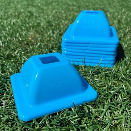 LVL10 Pro Training Cones - 2" Flat Cones for Sports Training, Football Cones for Drills and More - Mini Soccer Cones That Won't Crack, Slide or Fly - 12 Neon Blue Cones