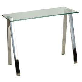 Cortesi Home Trixie Glass Top Desk with Stainless Steel Frame