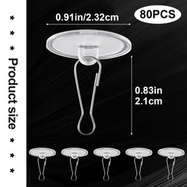 Pndeyo 80 Pack Self-Adhesive Ceiling Hanging Hooks, Damage-Free Removable Wall Hook, Sticky Clear Ceiling Hanger for Festival Wedding Birthday Christams Balloons Colorful Lights Ribbons Decorations