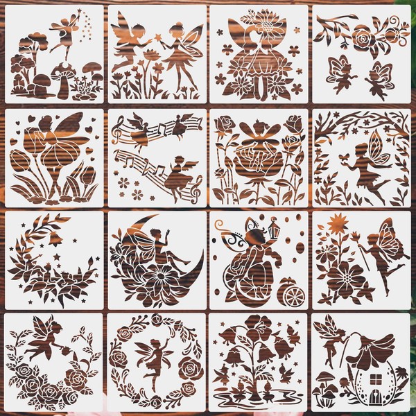 16 Pieces Fairy Stencils Set for Painting, Fairy Flowers Pattern