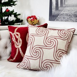 Homey COZY Embroidery Linen Throw Pillow Cover, Merry Christmas Series Holiday Flow Luxury Soft Fuzzy Cozy Warm Slik Gift Square Couch Cushion Pillow Case 20 x 20 Inch, Cover Only