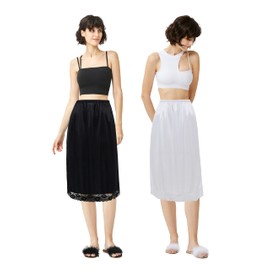 Coucoland White Half Slip Dress - 24" Women's Long Lace Slips for Under Dresses Women Underskirt Shirt Skirt Extender