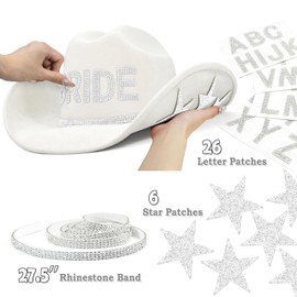 Keilin White Cowboy Hats for Women Rhinestone Cowgirl Hat Felt Western Hat Nashville Bachelorette Party Disco DIY Cowgirl Outfits (White)
