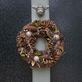 Festive Lights 36cm/ 14.2" Artificial Indoor Leaf & Pinecone Christmas Wreath Decoration - Gold