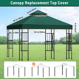 10x10 Canopy Replacement top Double Tiered Polyester Replacement Canopy for Gazebo Pergolas Tent Patio Roof Top Cover(Frame Not Include) (Dark Green)