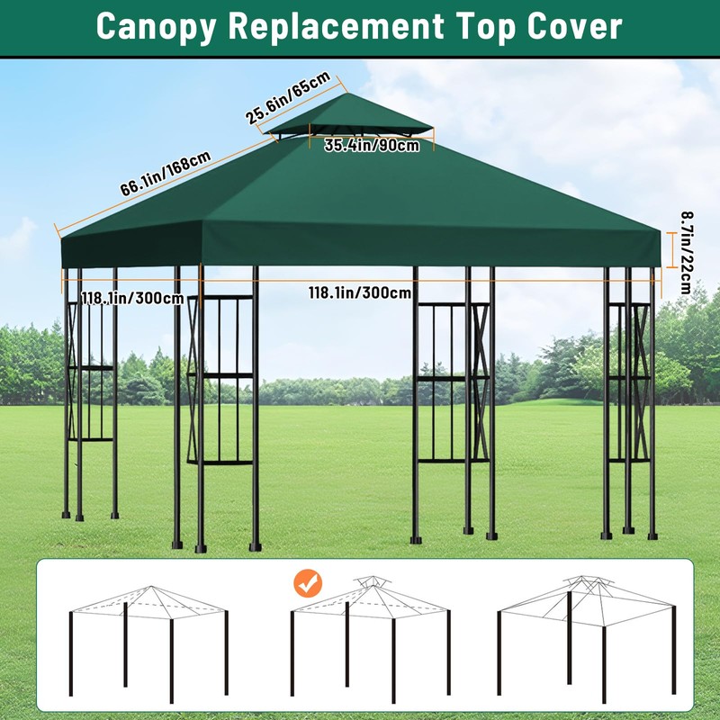 10x10 Canopy Replacement top Double Tiered Polyester Replacement Canopy for