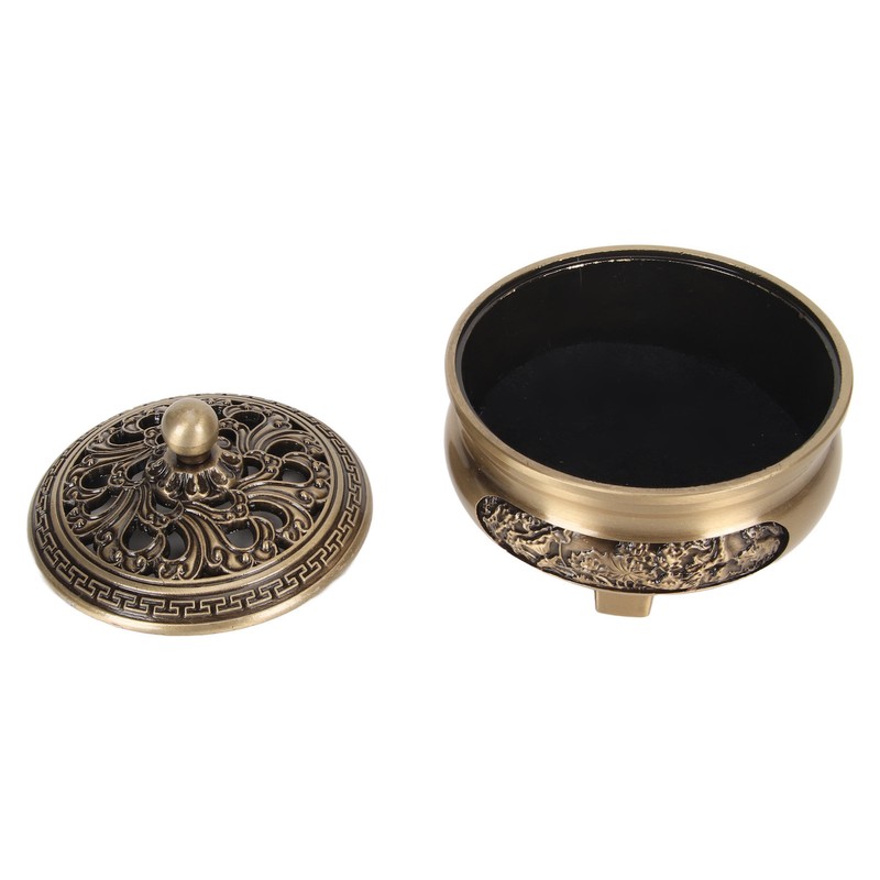 Coil Incense Burner with Lid Antique Beautifully Carved Electroplating Zinc