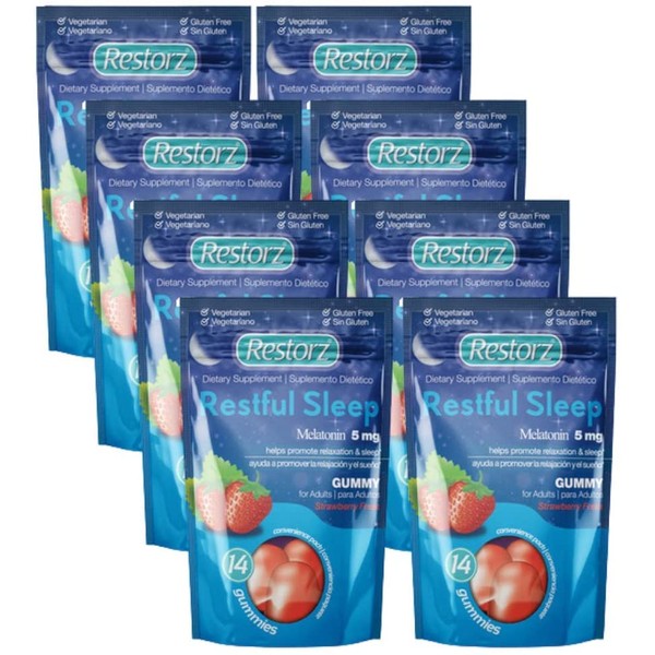 Restful Sleep Gummies with Melatonin 5mg by Restorz, 5mg Melatonin Gummies Supplement to Combat Insomnia and Aids Healthy Sleep Cycle, Strawberry Flavor, 112 Gummies