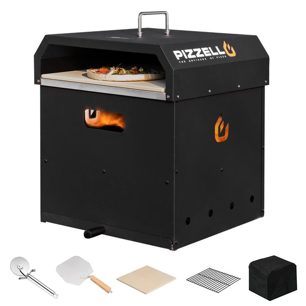 PIZZELLO 4-in-1 Outdoor Pizza Oven 16" Wood Fired Outside Oven 2-Layer Detachable Pizza Maker with Pizza Stone, Pizza Peel, Cover, Cooking Grill Grate, Pizzello Gusto