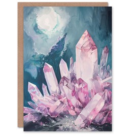 Artery8 Rose Quartz Crystal Pink Mystical Landscape Greeting Birthday Card Him Her All Blank
