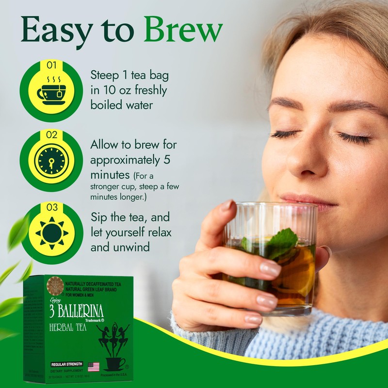 3 Ballerina Natural Green Leaf Brand Naturally Caffeine Free Diet