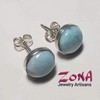 Handmade Natural Larimar 8 mm Sterling Silver Stud Earrings