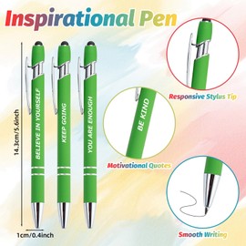 40 Piece Inspirational Pens Kit with Stylus Tip & Sayings – 20 Motivational Pen + 20 Individual Bags – Uplifting Quote & Positive Ideas – For Teachers, Office, School, Meetings, Team Events(Green)