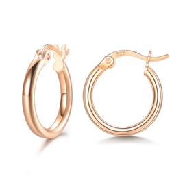 Shuxin Silver Hoops Earrings for Women, 925 Sterling Silver Rose Gold Hoop Earrings for Men Girls Boys, Huggie Hinged Unisex Small Sleeper Hoops, Diameter 13mm, Come with Jewellery Gift Box
