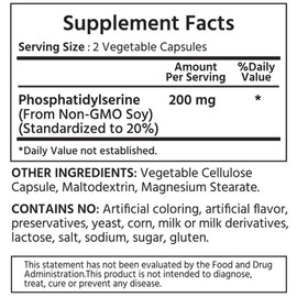 ML Naturals Fosfatidilserina 200 mg (estándar) 120 cápsulas vegetales. Favorece la memoria y la función cerebral. Sin OGM. Instalaciones certificadas 