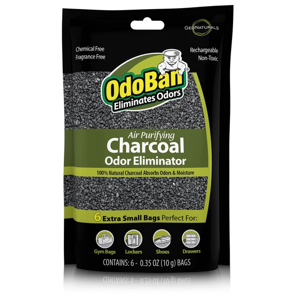 OdoBan Air Purifying Charcoal Natural Odor Eliminator, Non-Toxic Formula, 6-Pack of 10 Gram Bags, Fragrance Free