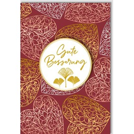 Get Well Card with Gold Foil Embossing, Elegant Heart Design in Red and Gold, High Quality Get Well Wishes for Friends & Family with Envelope