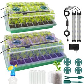 MQHUAYU Seed Starter Tray with Grow Light, 2 Pack 80 Cells Smart Timer Seedling Starter Kit with Humidtiy Dome, Plant Seed Germination Kit Planting Seeds