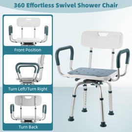 Swivel Shower Chair with Arms and Back, 400 lbs Heavy Duty Shower Seat for Inside Shower Stall and Bathtub, Height Adjustable Safety Bath Seat for Elderly, Adults, Handicap and Disabled