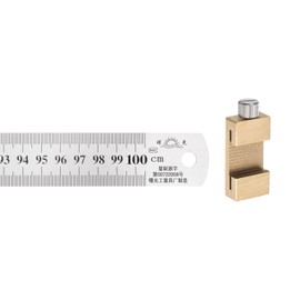 HARFINGTON 2 in 1 Stainless Steel Ruler with Scriber Block 100cm/40" Metric and Inch Metal Ruler with 30mm Length Brass Locating Vernier Slider for Woodworking DIY Measuring, Gold Tone