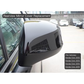 TKPUFR Right Passenger Side Mirror Cover Cap Compatible with Honda Civic 2012-2013 Without Turn Signals Glossy Black, Not Fit LX models