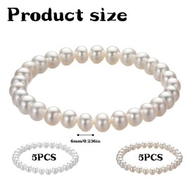 Nzexlyva 10 Pcs Pearl Bracelets, Faux White Pearl Bracelets for Women, Pearls Stretch Elastic Bracelet for Bridesmaids Bridal Wedding Lady Prom Party Jewelry Gift (White and Off-White)