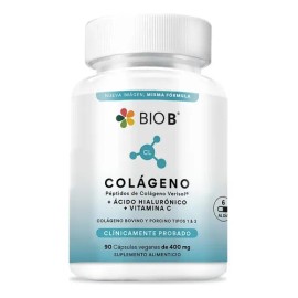 BIO B | Colágeno Hidrolizado 90 Cápsulas Veganas + Ácido Hialurónico + Vitamina C