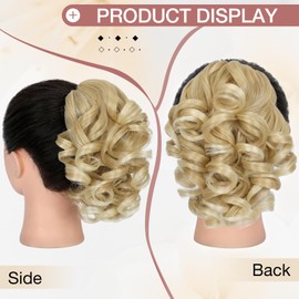 FELENDY 9" Short Ponytail Extension Curly Wavy Claw Clip in Ponytail Hair Extensions Clip on Fluffy Pony Tails Small Jaw Clips for Women Synthetic Hairpiece Light Blonde Mix Bleach Blonde