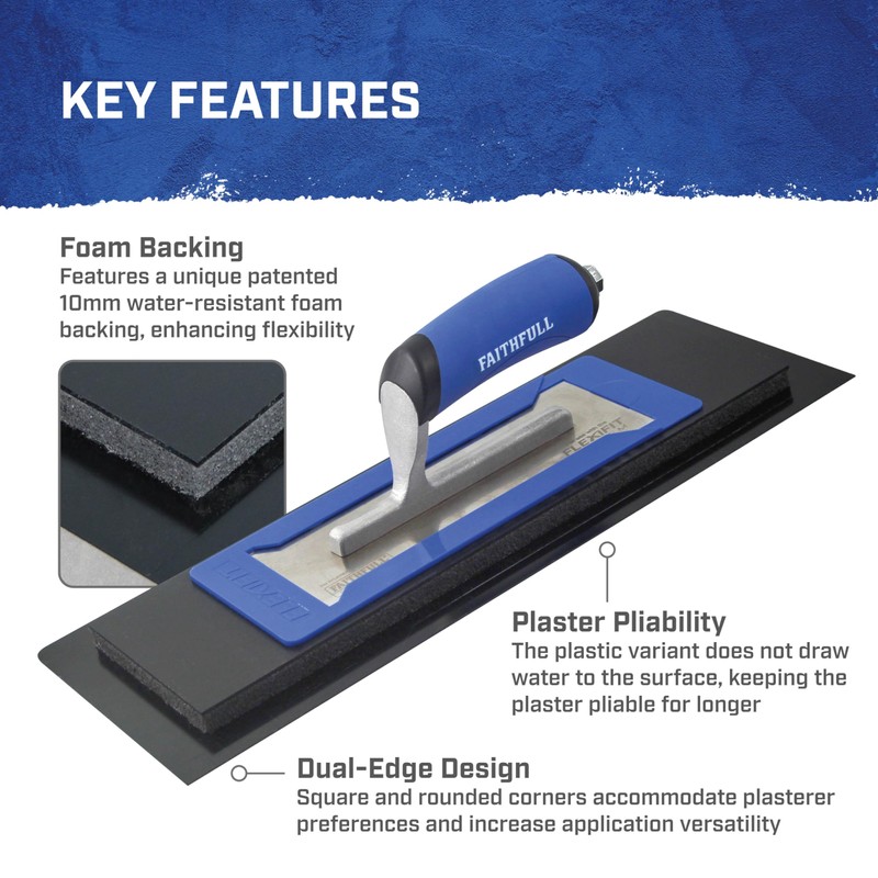 Faithfull FlexiFit Plastering Trowel Kit - 16 Inch (406mm) Dual-Edge