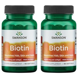 Swanson Biotin - High Potency 10,000 mcg 60 Sgels (2 Pack)