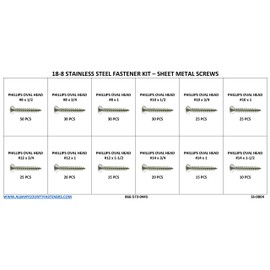 Stainless Steel Phillips Oval Head Sheet Metal Screw Kit - #8 Through #14-296 Pieces