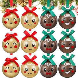 Simgoing 12 Pcs Christmas Gingerbread Face Ornaments Tree Gingerbread Decorations Balls Glitter Brown Gold Christmas Hanging Ornaments for Xmas New Year Decor Indoor Outdoor Holiday Party Supplies