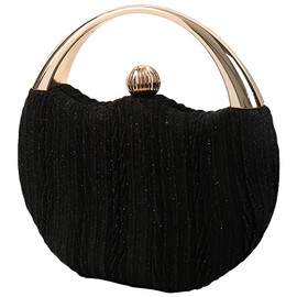 Anopo Women's Glitter Evening Bag Clutch Handbag Elegant Shoulder Bag Sequins Shoulder Bag with Chain Round Purse for Wedding Banquet Ball Party, black