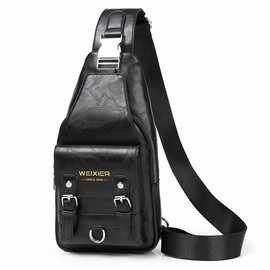 A-QMZL Sling Bags Mens Shoulder Bag Crossbody Bags Chest Bag PU Leather Waterproof Man Bags for Men Women Travel Sling Bag Casual Backpack for Hiking,Cycling,Traveling (black)