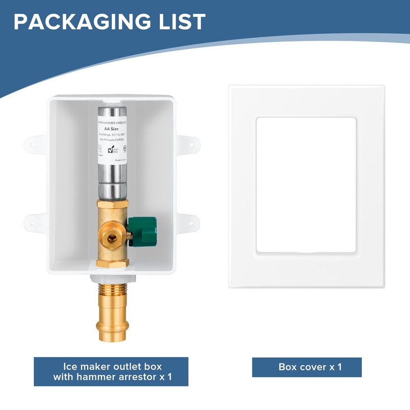 SECKWHALE Ice Maker Outlet Box with Water Hammer Arrestor, 1/2-Inch