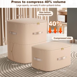 Ultra Space Saving Compression Organizer, Compression Storage Bag For Blankets Clothes Comforter, Storage Tote For Space Saving, Heavy Duty Moving Bag, Storage Bag Organizer For Bedding (Almond)