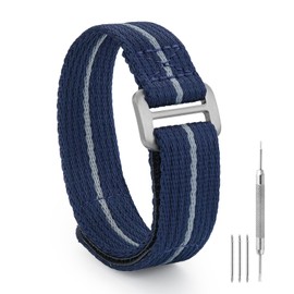 Nylon Watch Band - Hook and Loop Fasteners Soft Watch Strap 20mm 22mm - Sport Watch Bands for Men Women (Blue/Titanium Buckle, 20mm-L)