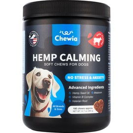 CHEWIA Hemp Сalming Сhews for Storms, Separation, Fireworks, Vet Visits, Travel, Grooming - 180 Treats (Beef Flavor)