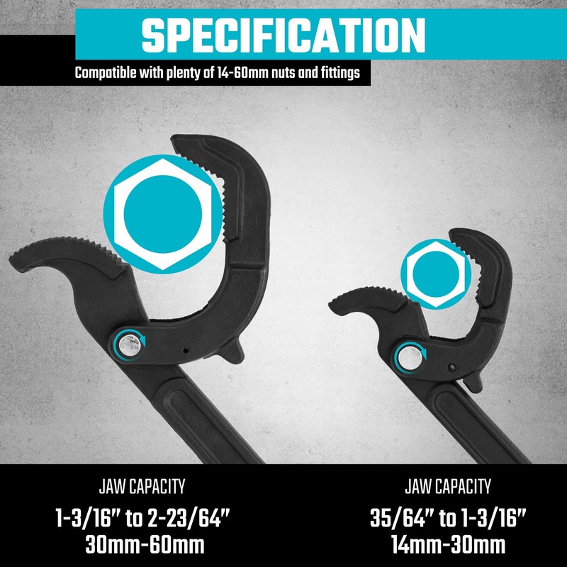 DURATECH Multi-function Adjustable Pipe Wrench Set, 2-Piece, Quick Self-Adjusting, Power