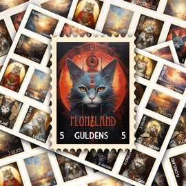 Post Stamps Stickers Set ~ Regal Cats in Celestial Splendor: A Collection of Majestic Felines and Radiant Skies ~ FLONZ Vintage Decals for Craft