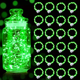 pozzolanas 24 Pack Led Fairy Lights Battery Operated String Lights，7 ft 20 LED Waterproof Firefly Light on Silver Wire for Home Party Wedding Christmas Decorations,Green