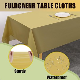 FULDGAENR Gold Plastic Table Cloth, Disposable Gold Tablecloths Plastic 54x108 Inch Size for 6-8 Foot Rectangle Table Indoor/Outdoor Parties Birthdays Weddings Anniversary - 2 Packs