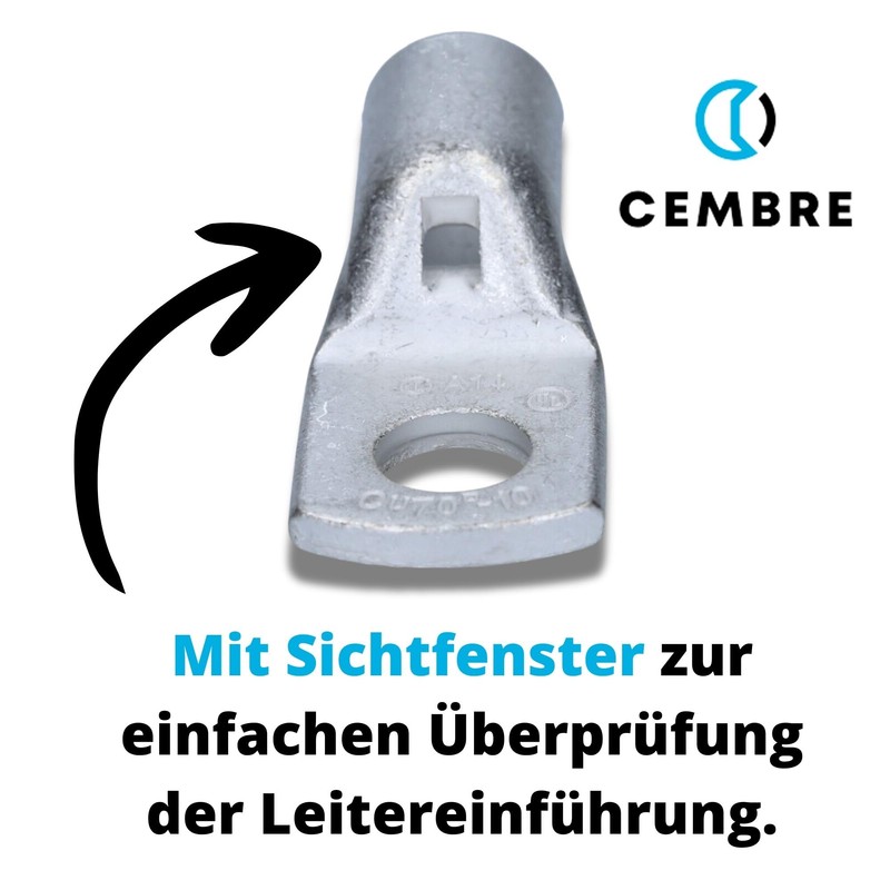 Cembre A14-M10 Tubular Cable Lug 70 mm² M10 Uninsulated Tin-Plated