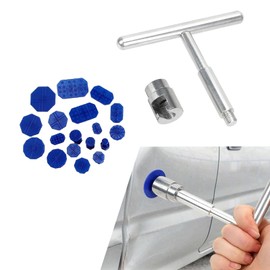 Tippwoo 19 PCS Car Body Dent Repair Kit, 4.72" x 3.74" T-Type Dent Puller + 18 Sticky Paint Repair Suction Cups, Portable Reusable Repair Accessories, Suitable for Most Car Models (Blue & Silver)