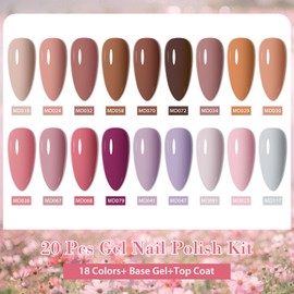 MSRUIOO 20Pcs Gel Polish Set 18 Colors Pink Brown Gel Nail Polish Nail Polish for DIY Manicure Women Gifts