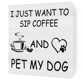 Coffee Bar Accessories Decor Dog Decorations for Tthe Home Dog Desk Accessories Rustic Office Wooden Box Sign 6 X 6 Inch